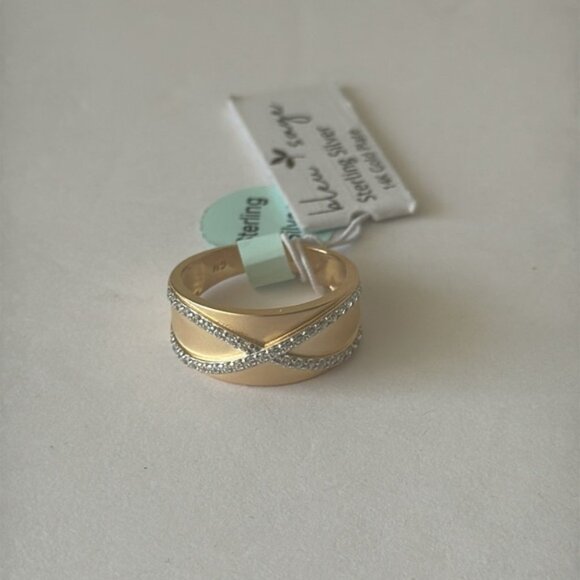 Blue Sage CZ Crossover Ring 14K Gold Plated Sterling Silver Sz.7 - Picture 4 of 14